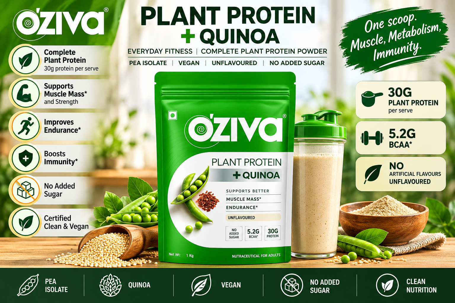 OZiva Plant Protein review: AI-generated illustration of the unflavoured protein powder
